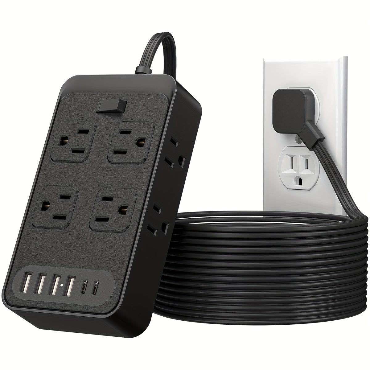 One-Touch Switch Desk Charging Station 14-in-1, 8 Widely Distributed AC Outlets & 6 USB Ports (4 USB-A + 2 USB-C)