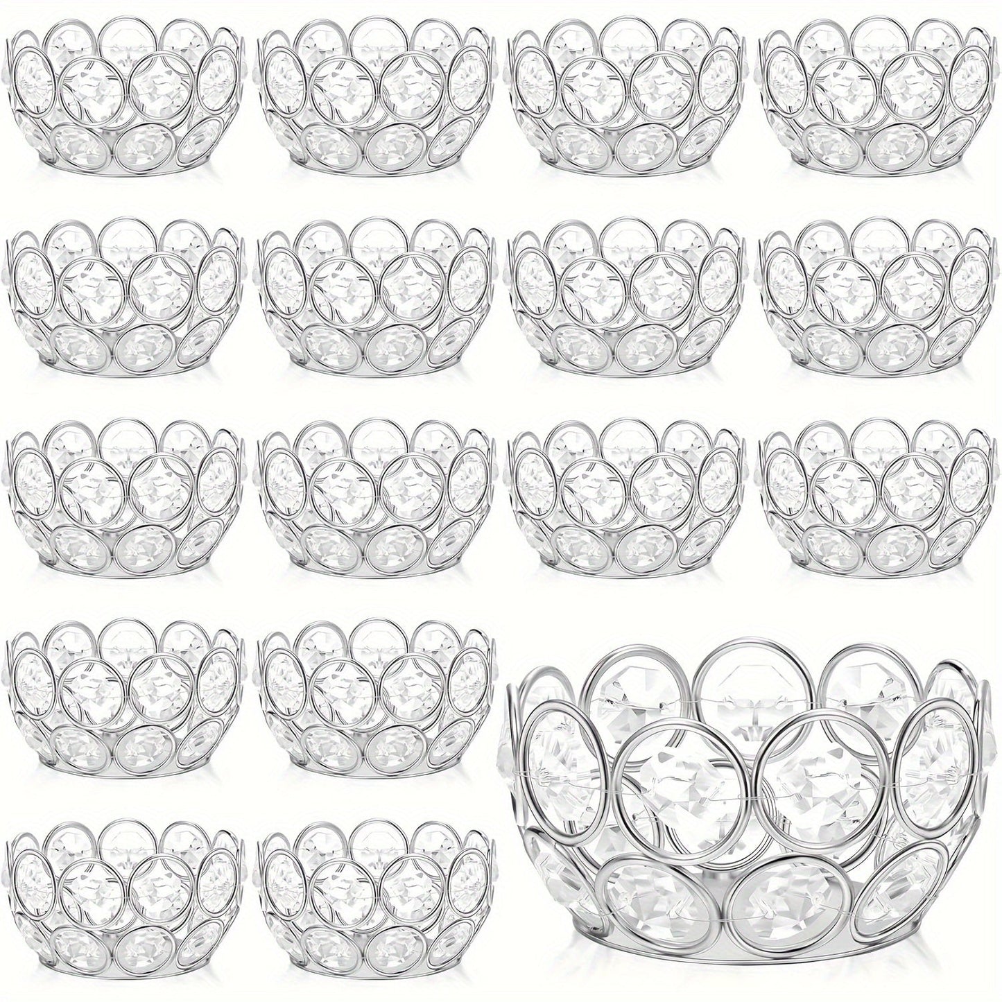 Candle Holder Set 20-Piece Tealight Cups with Openwork Crystal-Look Frames in Gold or Silver Finish