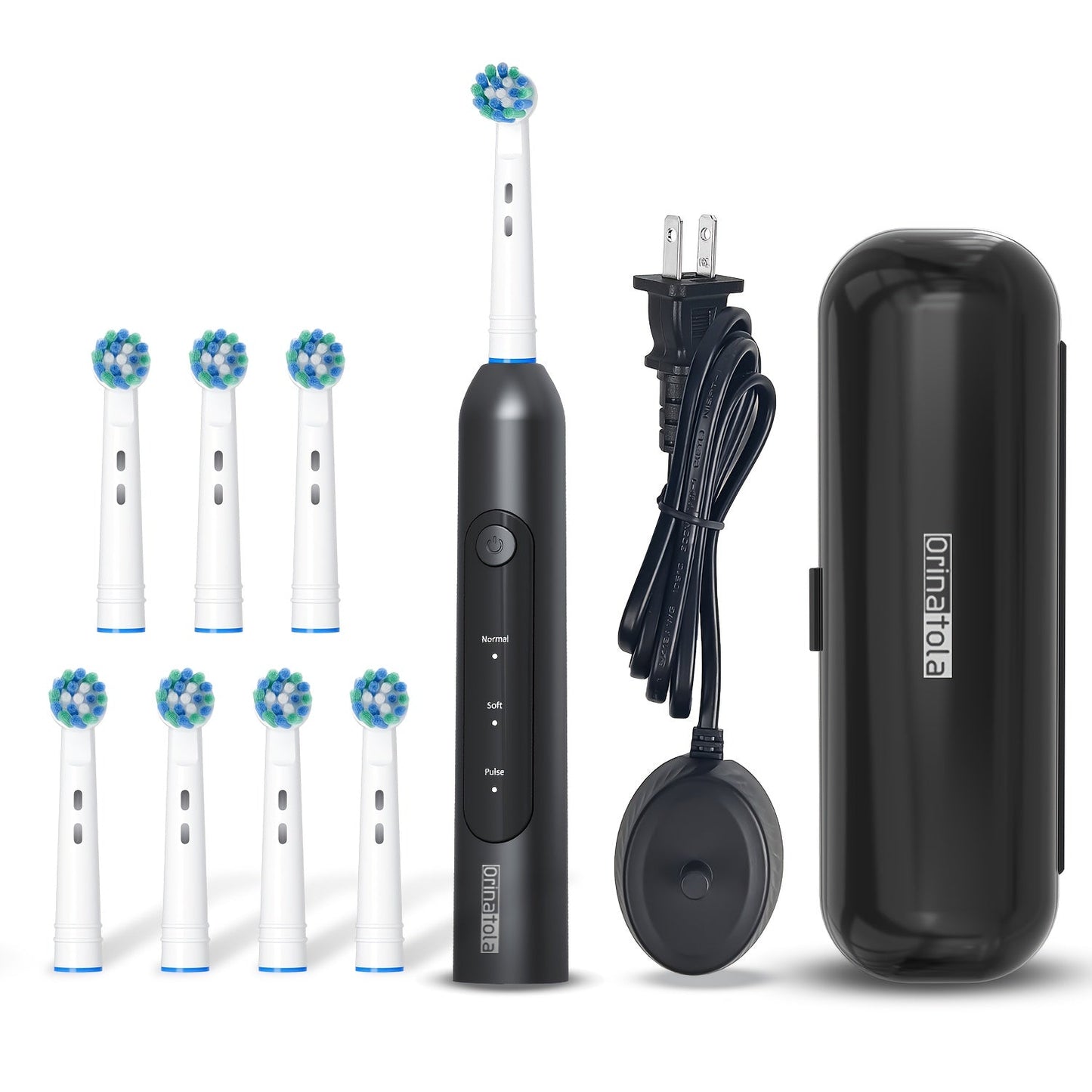 Electric Toothbrush with Eight Round Brush Heads, Three Modes, Induction Charging, IPX7 Rating and Travel Case