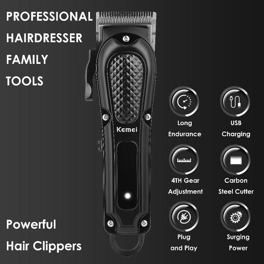 Kemei Hair Clipper & Beard Trimmer Set for Men — Professional Grooming Kit with Reciprocating Shaver, USB Rechargeable, Home & Salon Use, Father's Day & Birthday Gift for Dad