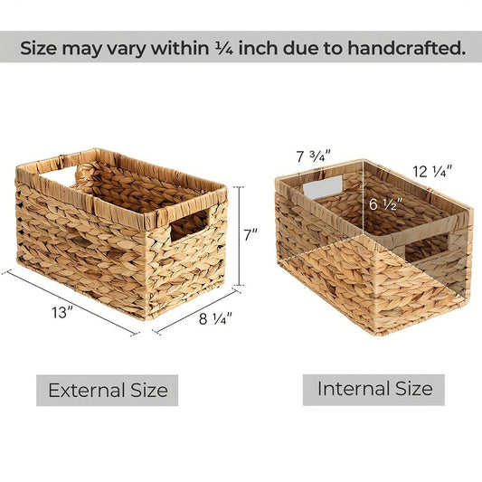 Natural Wicker Storage Baskets with Built-In Handles in 1-, 2- or 4-Pack Shelf Options for Home Organization