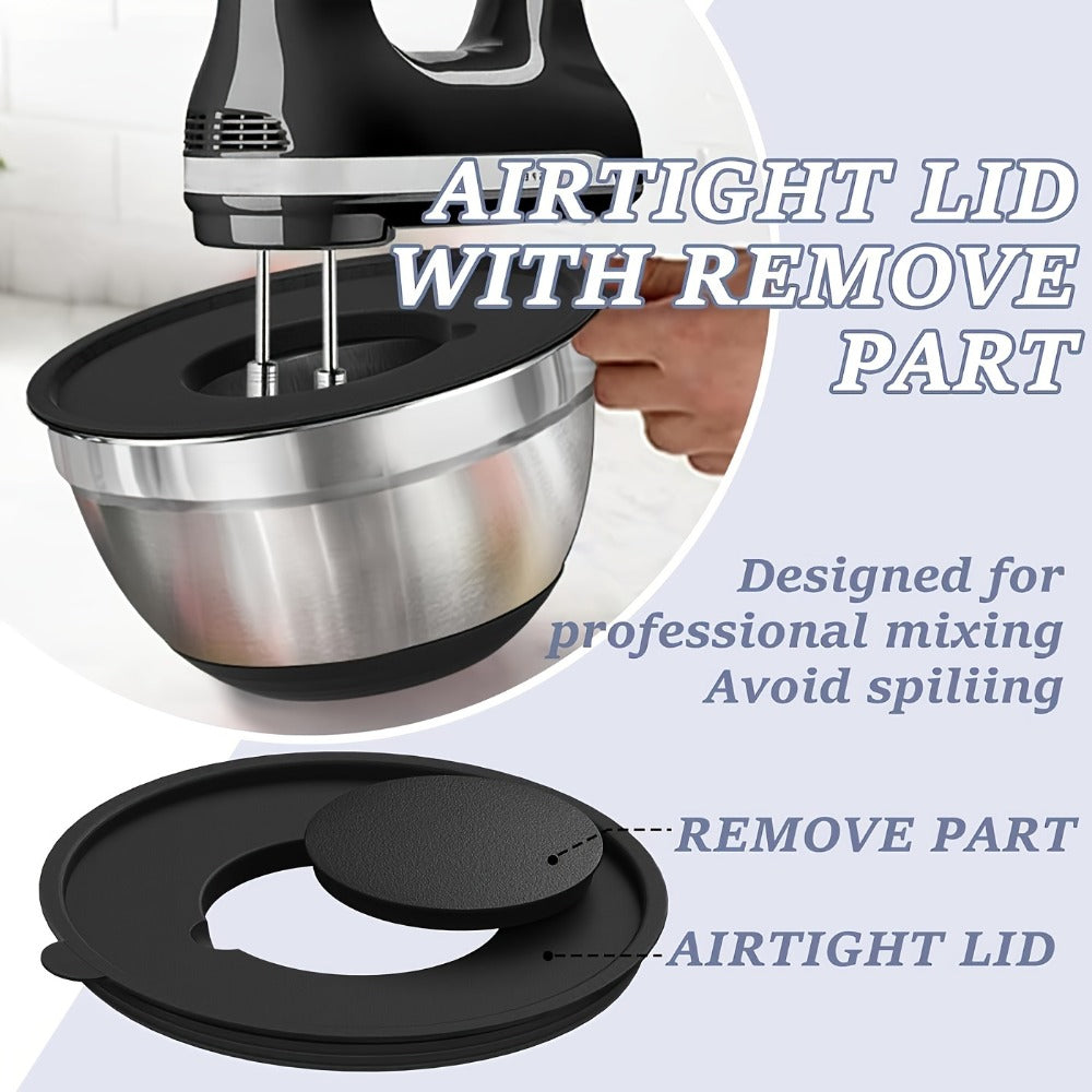8PCS/Set-Labeled Mixing Bowl Set with Black Lids, Nested Bowls and Three Removable Grater Inserts
