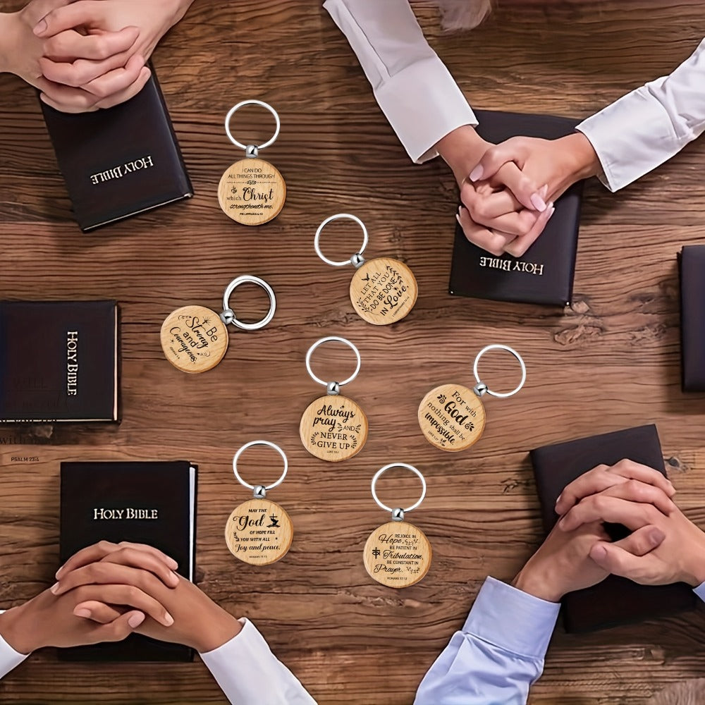 Bulk Wooden Bible Verse Keychains 100pcs Religious Christian Inspirational Keychains Rustic Engraved Thank You Gifts for Women Men Teachers Students Party Favors Christmas Back to School
