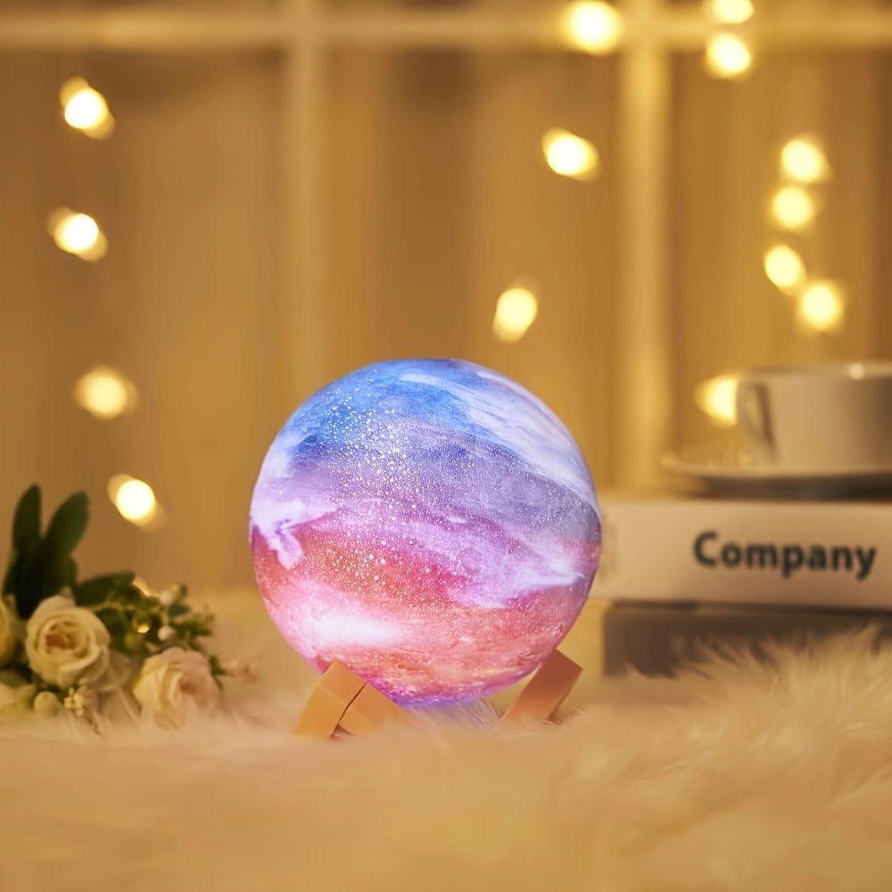 3D Moon LED Night Light, 16-Inch Sphere with 16 Colors, Remote Control, USB Power and Solid Wood Stand for Bedroom Decor