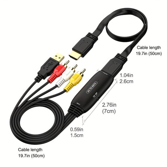 RCA to HDMI Converter 1080P Analog Composite AV to HD – Connects DVD VCR VHS PS3 Game Console Android TV Box to HDMI TV, NTSC PAL Compatible, USB Powered, Plug & Play, Black