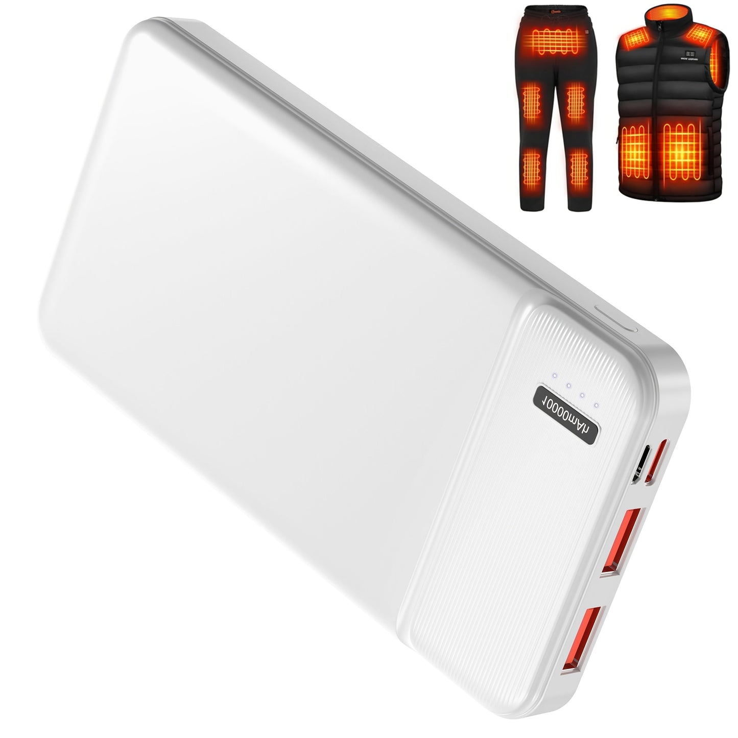 Power Bank 10000mAh 5V for Heated Clothing with PD 22.5W Charging in Black or White Battery Pack