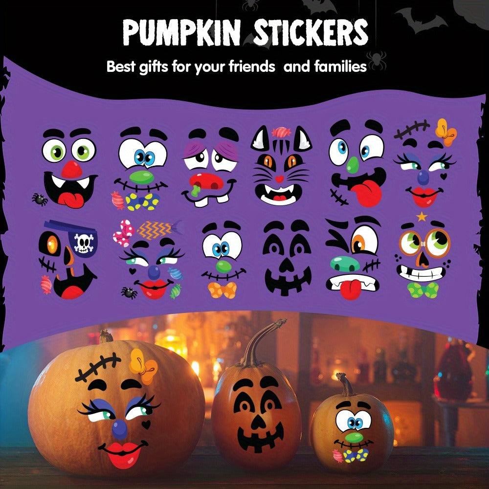 No-Carve Pumpkin Face Sticker Kit with 18 Sheets, 12 Pictured Designs and Up to 40 Face Layouts