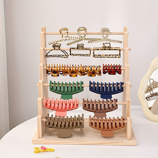 Jewelry Organizer 6-Tier Wooden Stepped Display Tower with Removable Bead Trays for Bracelets and Watches