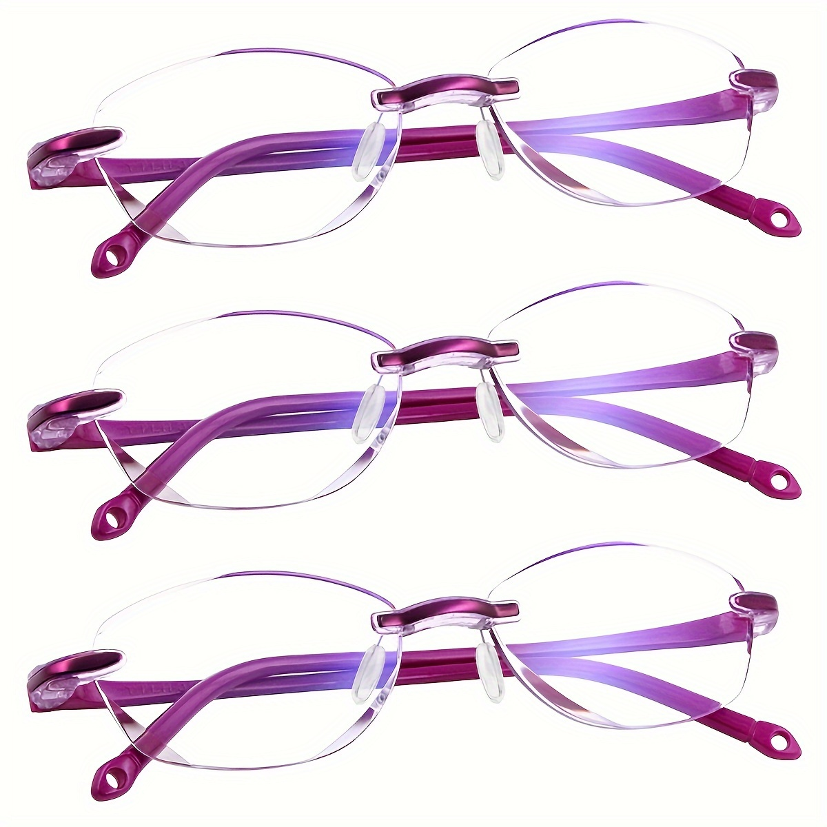 Reading Glasses – Three-Pair Rimless Metal Blue-Light Readers in Multiple Colors and Strengths