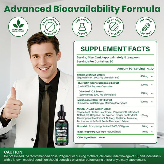 Mullein Leaf Liquid Drops for Lung Health & Respiratory Support – Natural Herbal Formula for Breathing Comfort, Immune & Digestive System | 2 Fl Oz | ShopVora UK