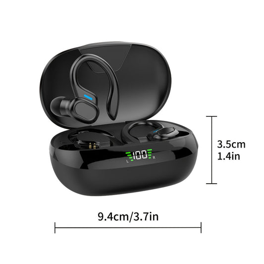 Earhook Open-Ear Sports Earbuds Bluetooth 5.4 LED Digital Display Charging Case 8H Playback Built-In Mic Wireless Headphones for Running Workout Gym Cycling Black Red