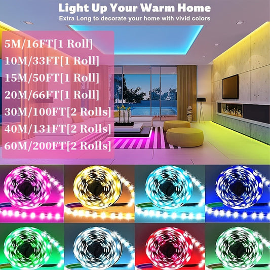 Color Changing LED Strip Lights App & Remote Control - Music Sync Smart RGB Lights 16 Million Colors for Bedroom Living Room Gaming Room TV Backlight Party Holiday Wedding Decoration 16ft 66ft 100ft