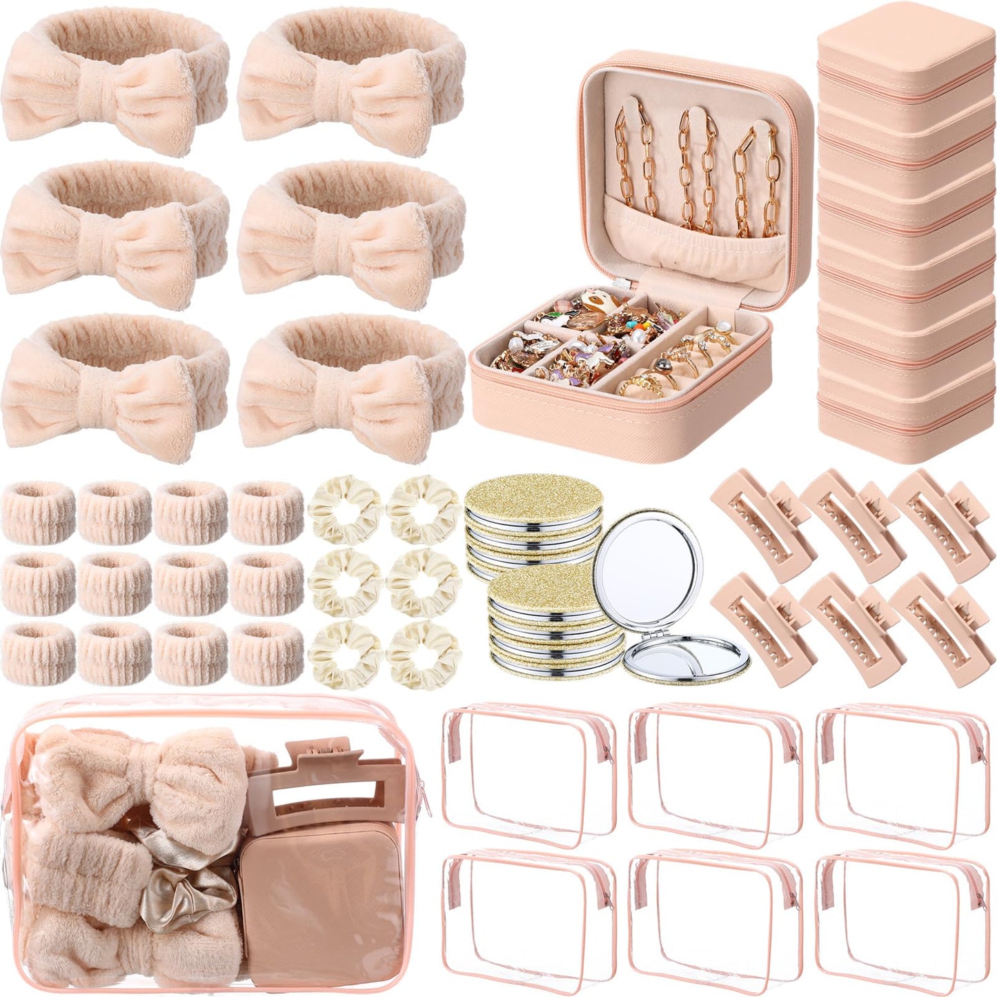 48-Piece Spa Party Favor Set with Headbands, Wristbands, Scrunchies, Hair Clips and Bags in Two Colors