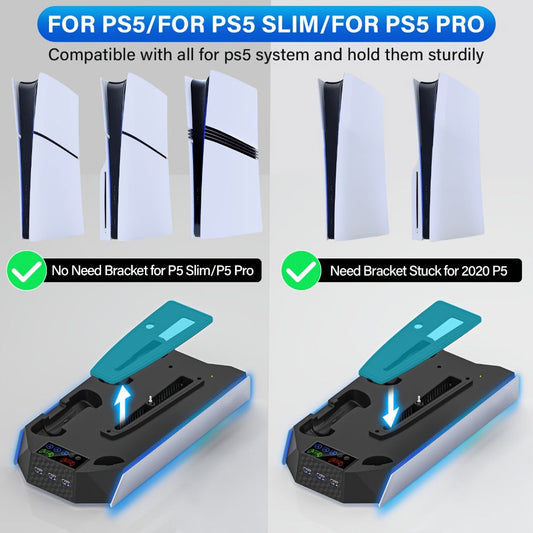 Headset Holder PS5 Cooling Stand with RGB Light, 3-Level Fan, Controller Charger & 3 USB Ports – Compatible with PS5 / PS5 Slim / PS5 Pro Disc & Digital Edition Console