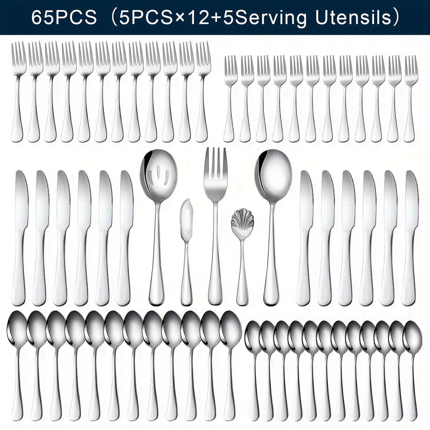20-, 24-, 30- or 65-Piece Flatware Set in Silver or Black with Option-Specific Serving Utensils