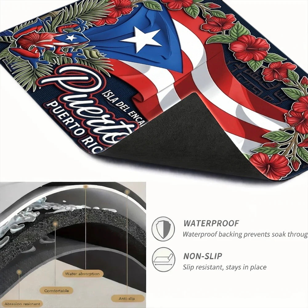 Puerto Rico Flag and Floral Stove Protector Mat, 28.35 x 20.47 Inches with Rectangular Format