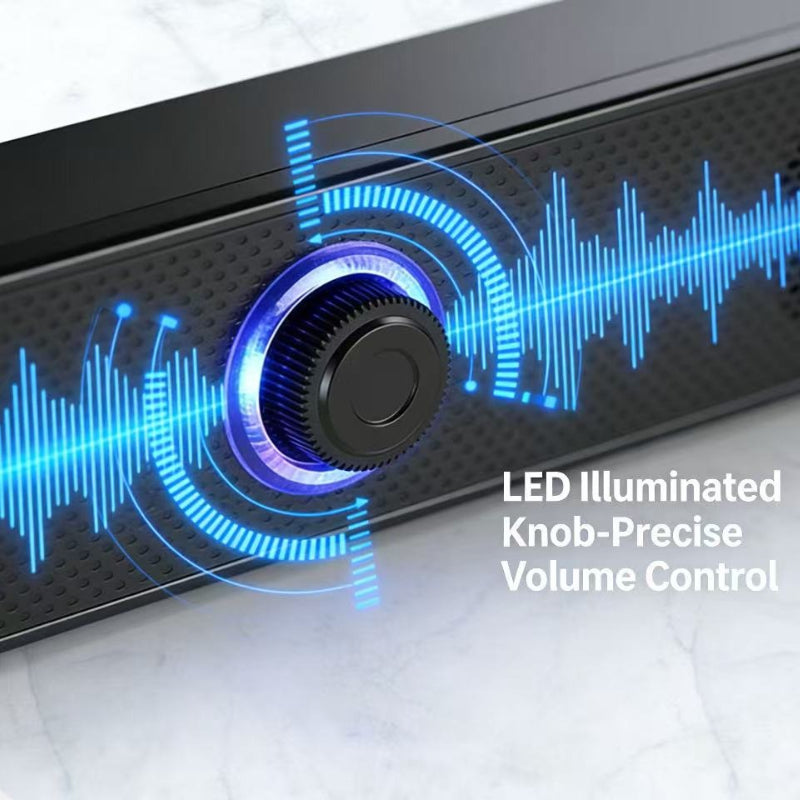 USB Wired Computer Soundbar Speaker for PC Desktop Laptop Monitor, Stereo Surround Sound Bar with Knob Volume Control