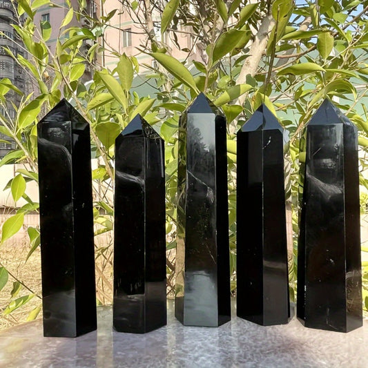 Black Obsidian Crystal Tower Natural Hexagonal Pillar Obelisk Generator for Home Decor Meditation Healing Crystal Feng Shui Office Holiday Gift 0.55-1.1LB