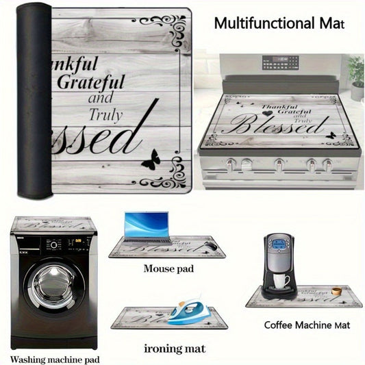 Stove Top Cover Heat Resistant Scratch-Proof 28.5x20.5" - Thankful Grateful Blessed Kitchen Decor Glass Protector Mat for Cooktops, Ovens, Washers & Dryers, Easy-Clean Multipurpose Noodle Board
