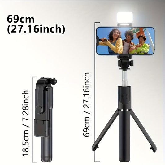 Ring Fill Light Selfie Stick Tripod with Wireless Remote – Expandable 360° Rotation Phone Stand for iPhone Android, Live Streaming Vlogging Travel Hiking Outdoor Photography, Portable LED Selfie Stick