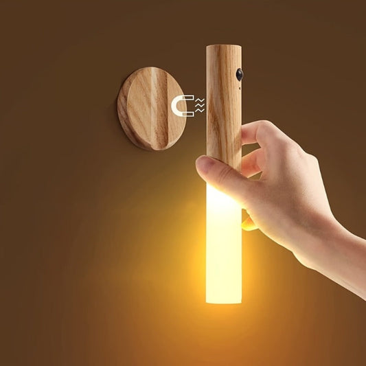 Night Light Motion Sensor Wall Lamp 2-Pack with USB Rechargeable Power, Magnetic Mount and Two Wood-Tone Finishes
