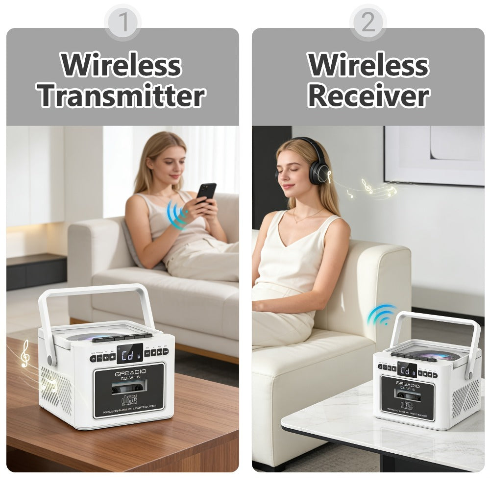 Portable CD and Cassette Player with FM Radio, Tape Recording, AUX, SD, USB and 3.5 mm Audio Connections