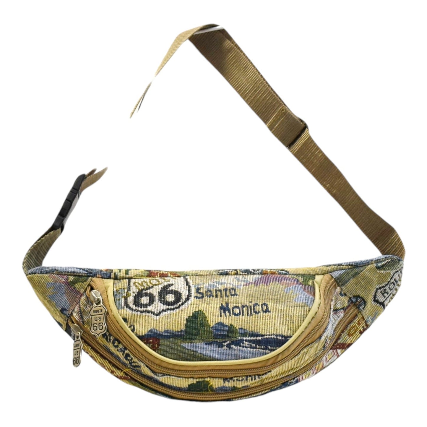 Waist Bag Route 66 Tapestry Canvas Pack with Front Zipper Pocket and Adjustable Multi-Way Strap