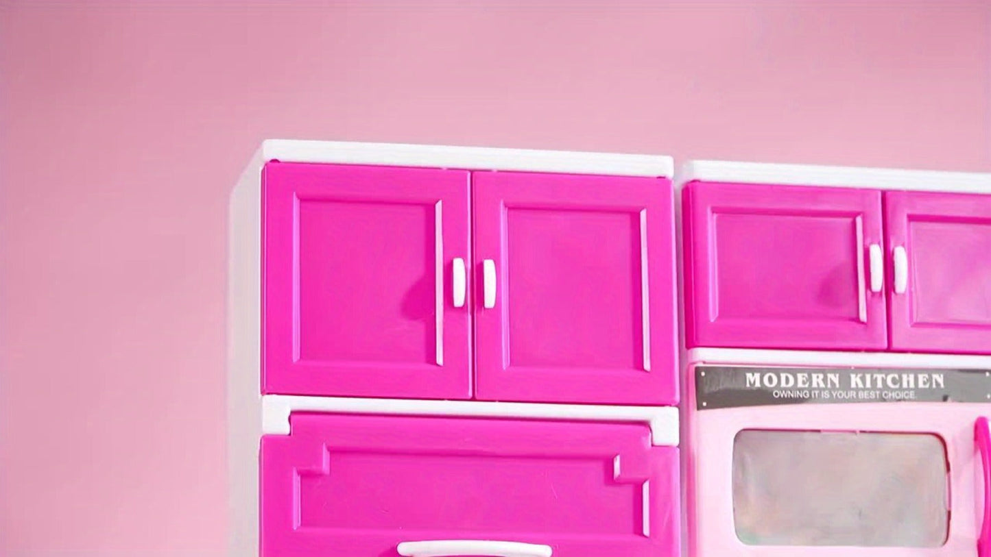 64-Piece Pink Pretend Kitchen Play Set with Light and Sound Features in a 58 x 42.5cm Mini Format