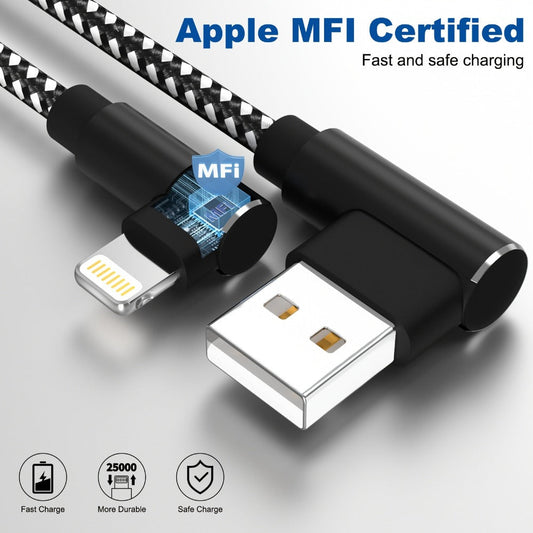 10ft Nylon Braided Lightning Cable 3-Pack MFi Certified – USB-A to Lightning iPhone Charger Cord for iPhone 14 13 12 11 Pro Max XS XR X 8 7 SE | iPad iPod | 2.4A Fast Charge 480Mbps Data Sync