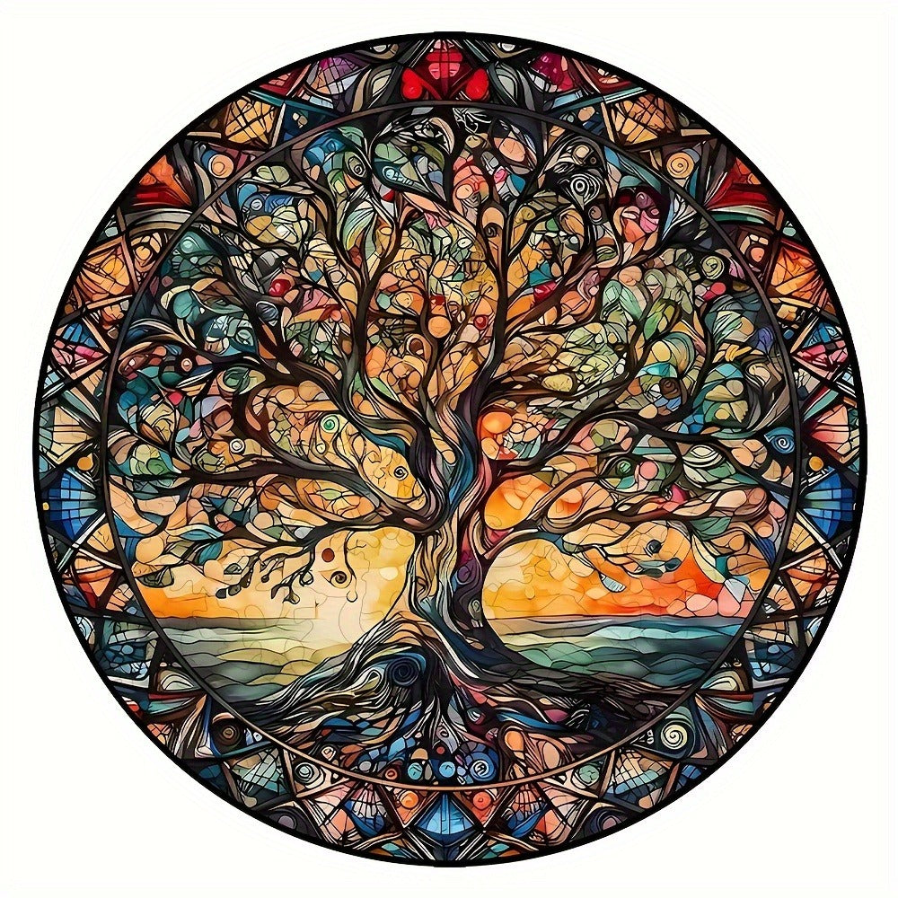 Tree of the Universe Wooden Jigsaw Puzzle with Irregular Pieces and 11 x 11 Inch Pictured Display Size