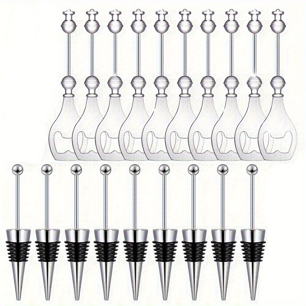 Beadable Bottle Opener and Wine Stopper Sets with Balanced 10- or 20-Piece Checkout Options