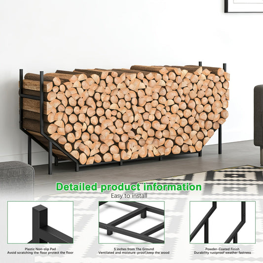 Firewood Rack | Heavy Duty Steel Indoor Outdoor Fireplace Patio Deck
