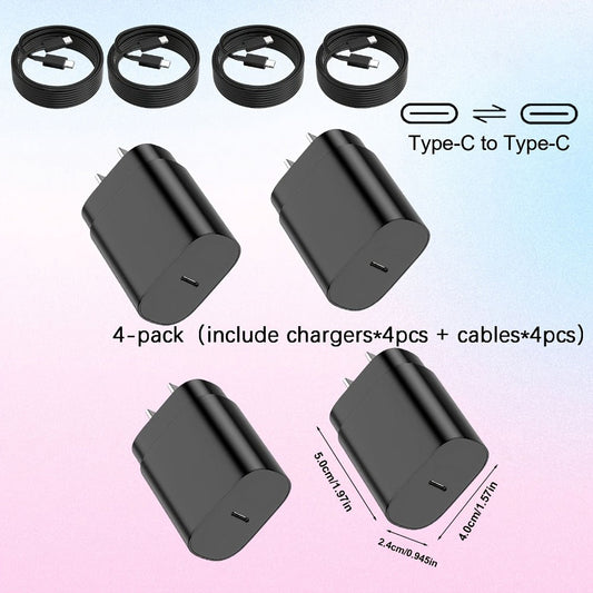 4-Pack USB-C Fast Charger with 4FT Cable Set, Super Fast Charging Compatible with Samsung Galaxy S23 S22 S21 Note Series, iPhone 15, Android Phones, iPad, MacBook and All USB-C Devices