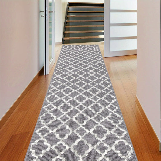 Runner Rug Moroccan Trellis Non-Slip – Machine Washable Hallway Carpet for Entryway, Kitchen & Bathroom – 100% Polypropylene Long Floor Rug, Black & Gray, 2x6, 2x8, 2x10 Ft