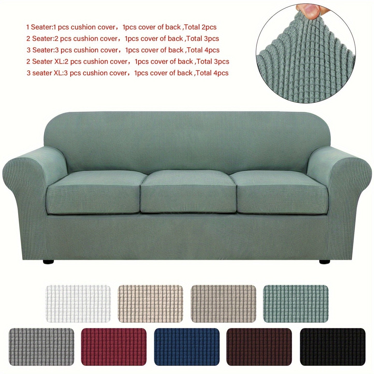 Sofa Cover Grid Jacquard Elastic Full-Cover Slipcover with Anti-Slip Fit for 1 to 3 Seats and XL Sofas