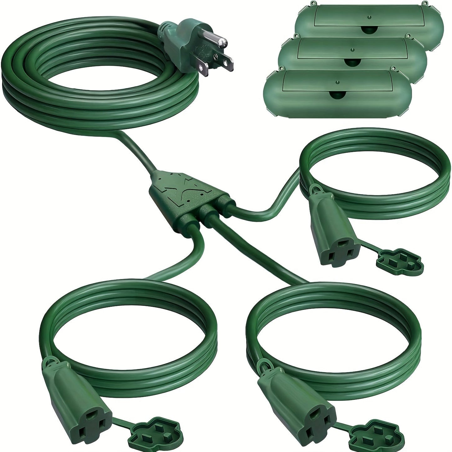 One-to-Three Extension Cord Splitter with 25- or 50-Foot Green and Black Grounded Configurations