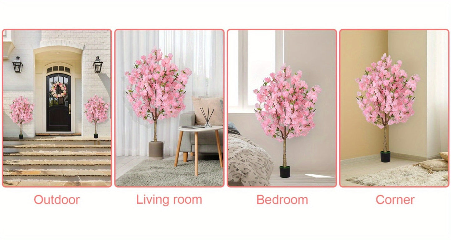 Pink Cherry Blossom Artificial Tree with 6 ft One-Pack Checkout, Black Pot and Branching Flower Display