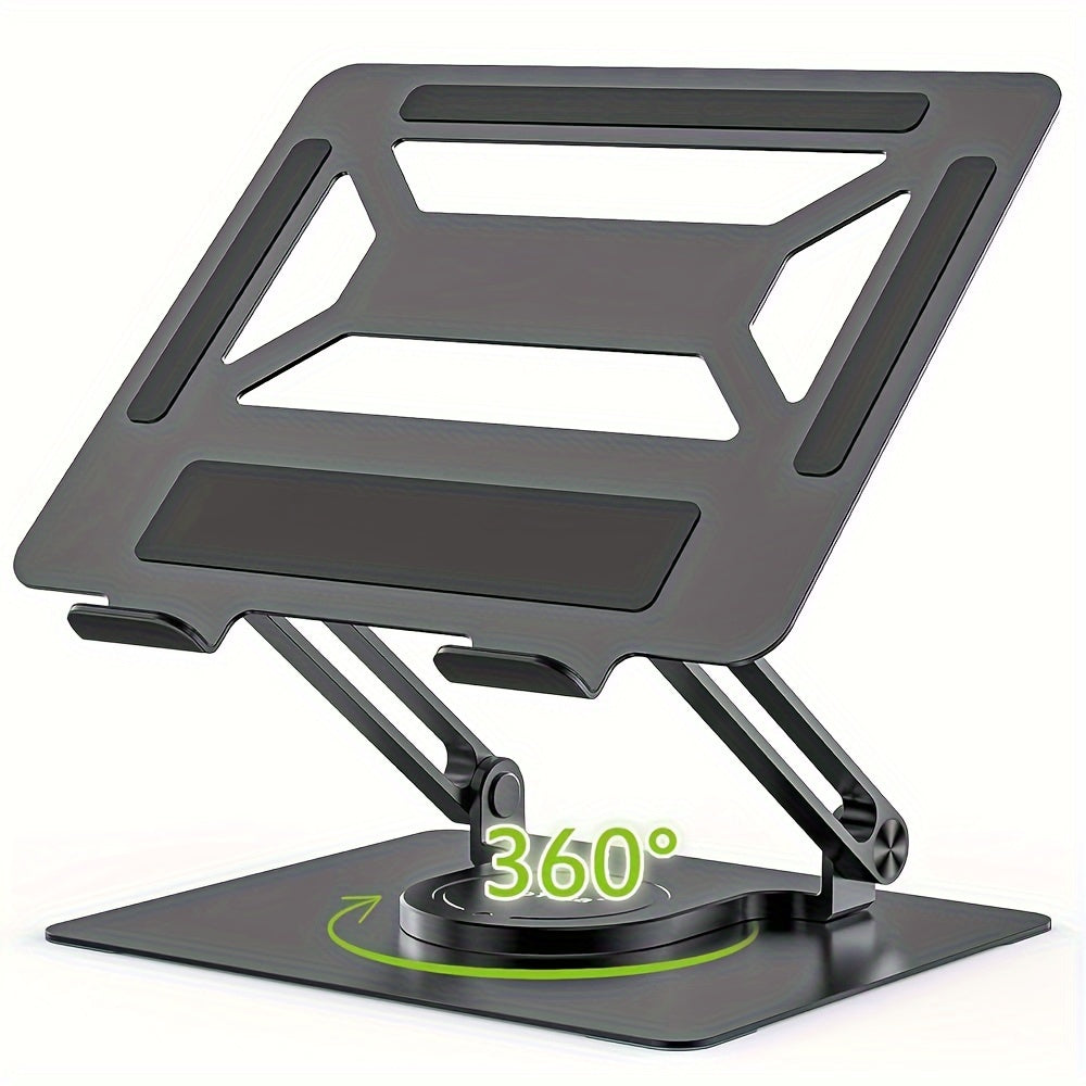 Rotating Laptop Stand with 360-Degree Swivel Base, Foldable Metal Riser in Silver or Black