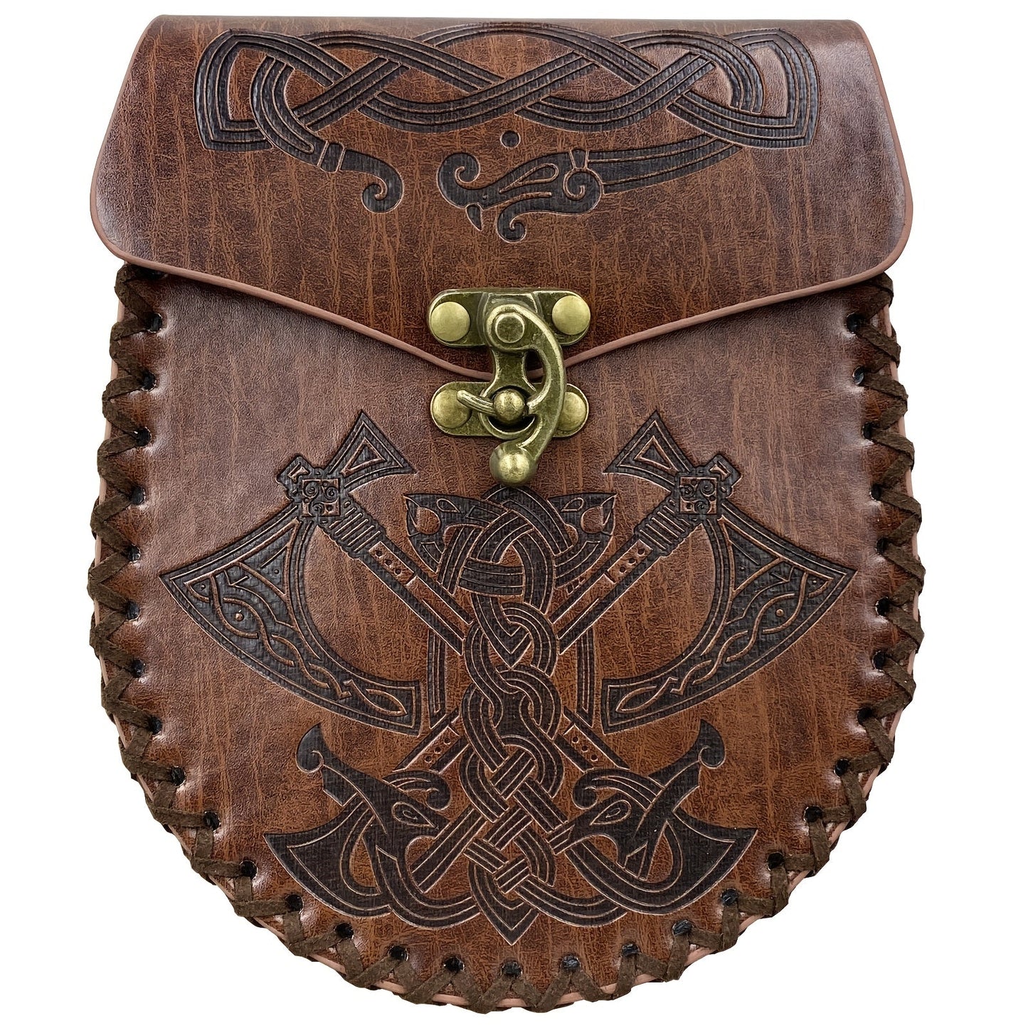 Costume Accessories Faux Leather Medieval Belt Pouch with Five Embossed Design Options in Brown or Black