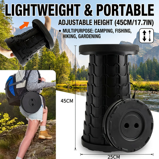 Collapsible Folding Camping Stool 2pcs | Max Load 400lbs Portable Telescopic Stool | Compact Plastic Seat for Travel Camping Hiking Fishing Backyard BBQ | Outdoor Stool Gift for Men Blue