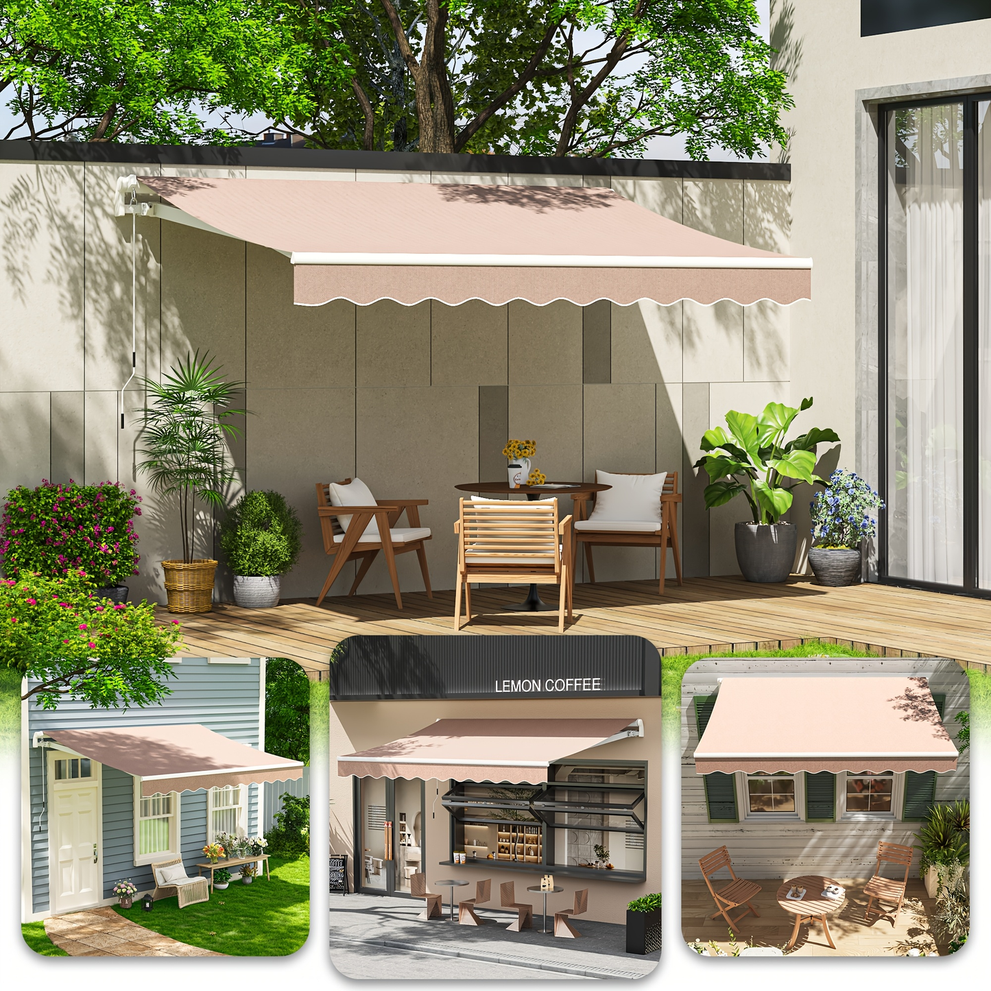 Retractable Awning Patio Manual Crank Aluminum UPF80+ Waterproof