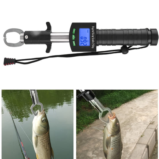 Digital Fishing Scale 25kg/55lb with Tape Measure - Portable Electronic Fish Weight Scale with LCD Display, Fish Mouth Clip & Stainless Steel Hook - Battery Included, Accuracy ±0.1kg