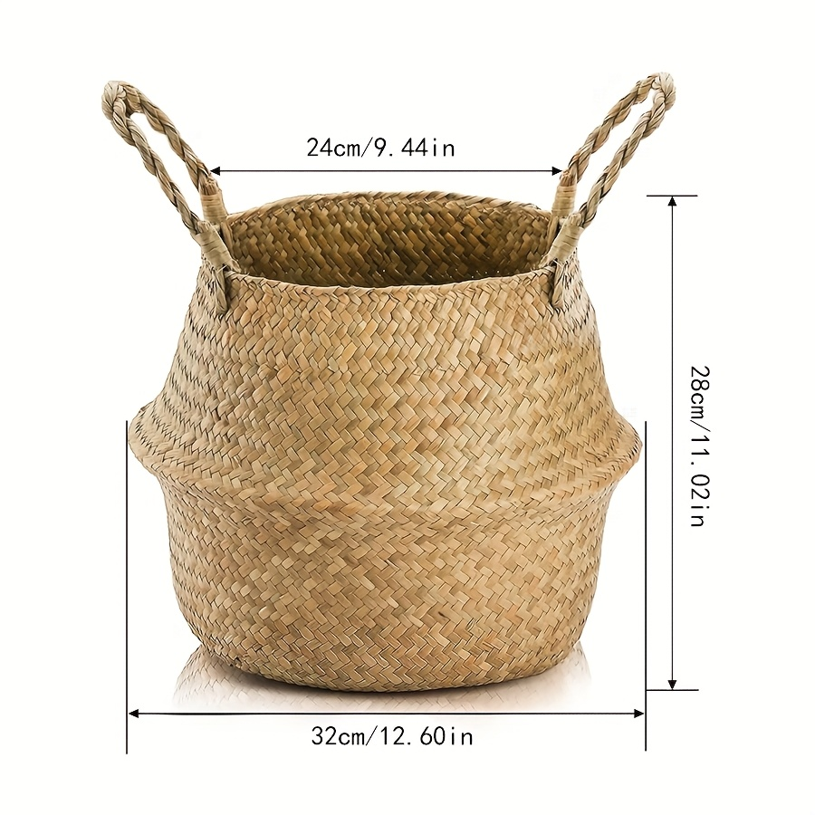 Rattan Bamboo Storage Baskets 2-Pack with Handles, Foldable 12.6 x 11.02-Inch Handheld Organizers