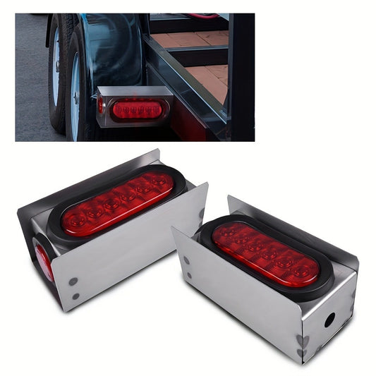 LED Trailer Tail Lights Kit – 6-Inch Oval Rear Lights with Metal Light Box & 2-Inch Amber Round Marker Lights, Waterproof Trailer Lighting Set, 2pcs