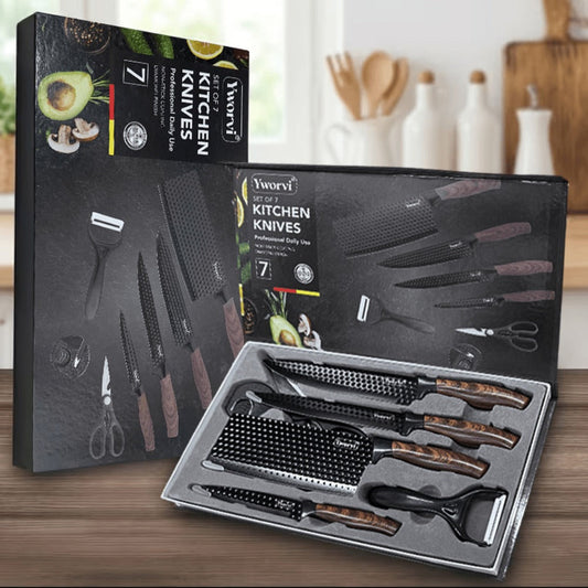 Kitchen Knife Set 3- or 7-Piece Stainless Steel with Black Handles, Sharpener and Poultry Shears Options