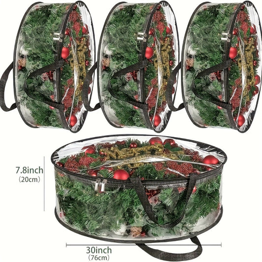 Wreath Storage Bags Heavy Duty PVC Garland Protectors with Handles – 24 & 30 Inch Transparent Christmas Wreath Organizer, 2 or 4 Pack
