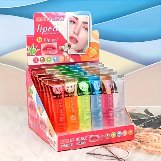 Lip Oil Set 12 Piece Moisturizing Clear Lip Gloss Plant Squalene Plumping Hydrating with VE Rosehip Argan Mint Aloe Coconut Flavors Transparent Glossy Lip Care Gift for Women