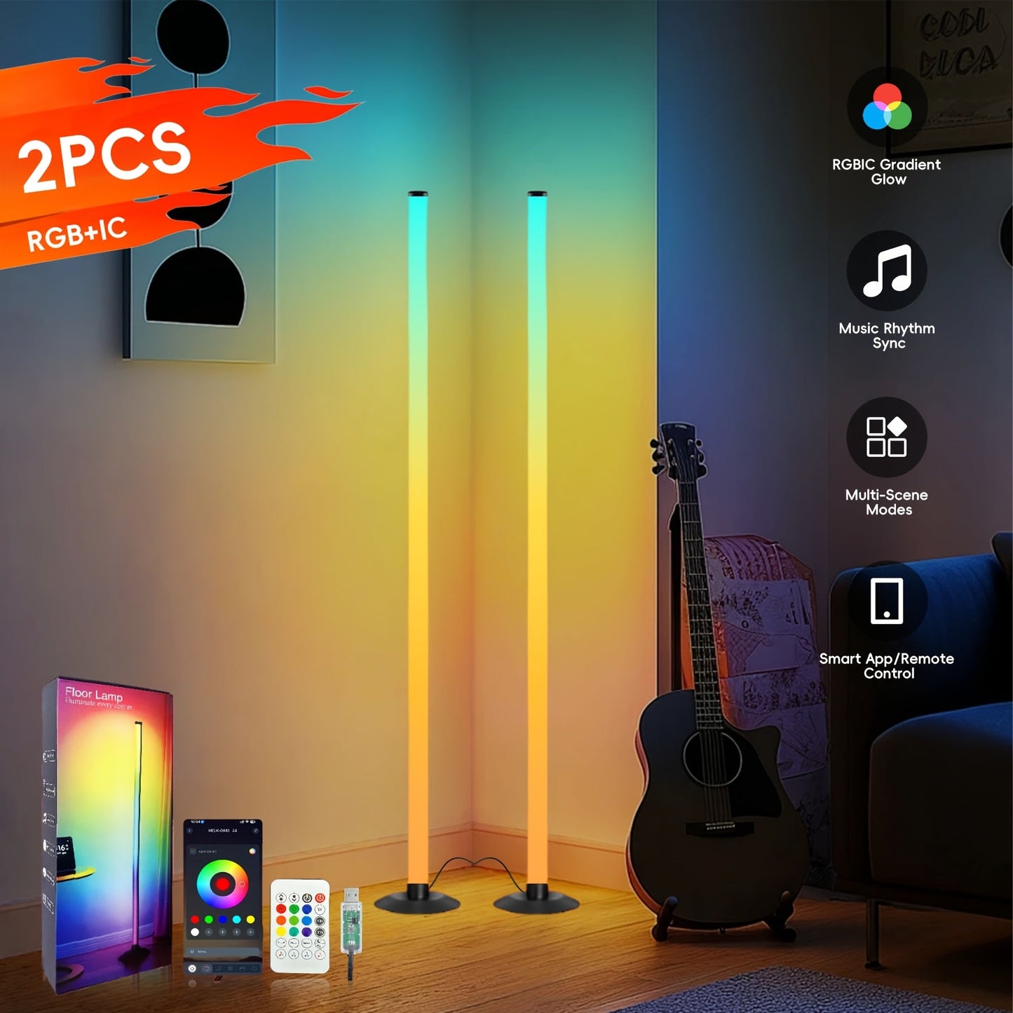 RGB Floor Lamp with Remote Control USB Powered | Color Changing LED Corner Lamp with Adjustable Brightness – Modern Space-Themed Ambient Light for Living Room & Bedroom