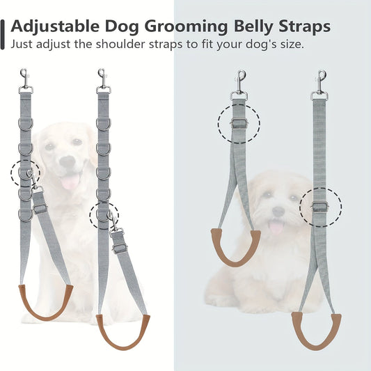 Dog Grooming Traction Rope Set 3pcs – Adjustable Restraint Loop with Rings, No Battery Needed, Pet Bathing & Styling Restraint Accessories for Professional Groomer Assistant Kit, Grey