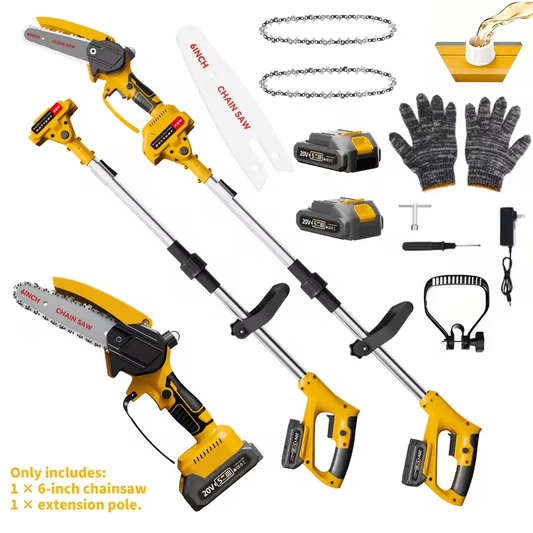 Cordless Electric Pole Saw 6-Inch Brushless Motor – Telescopic Foldable High-Reach Pruner, 2 Chains & 2 Batteries, Quick Blade Change for Tree Trimming